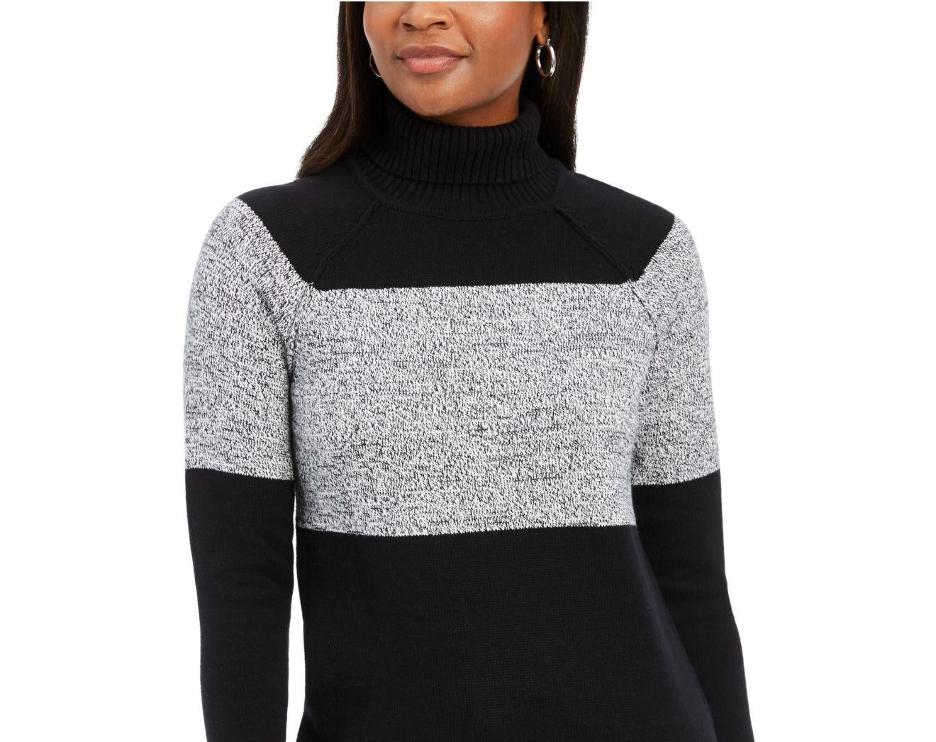 Karen Scott Suéter Feminino de Algodão com Gola Alta Colorblock, Cinza Escuro, Tamanho XXG