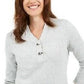 Karen Scott Suéter Henley Feminino de Algodão Marmorizado Tamanho Natural Pequeno