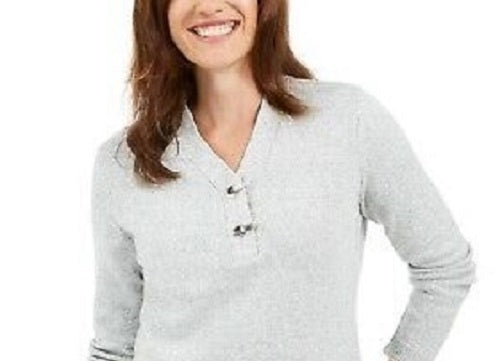 Karen Scott Suéter Henley Feminino de Algodão Marmorizado Tamanho Natural Pequeno
