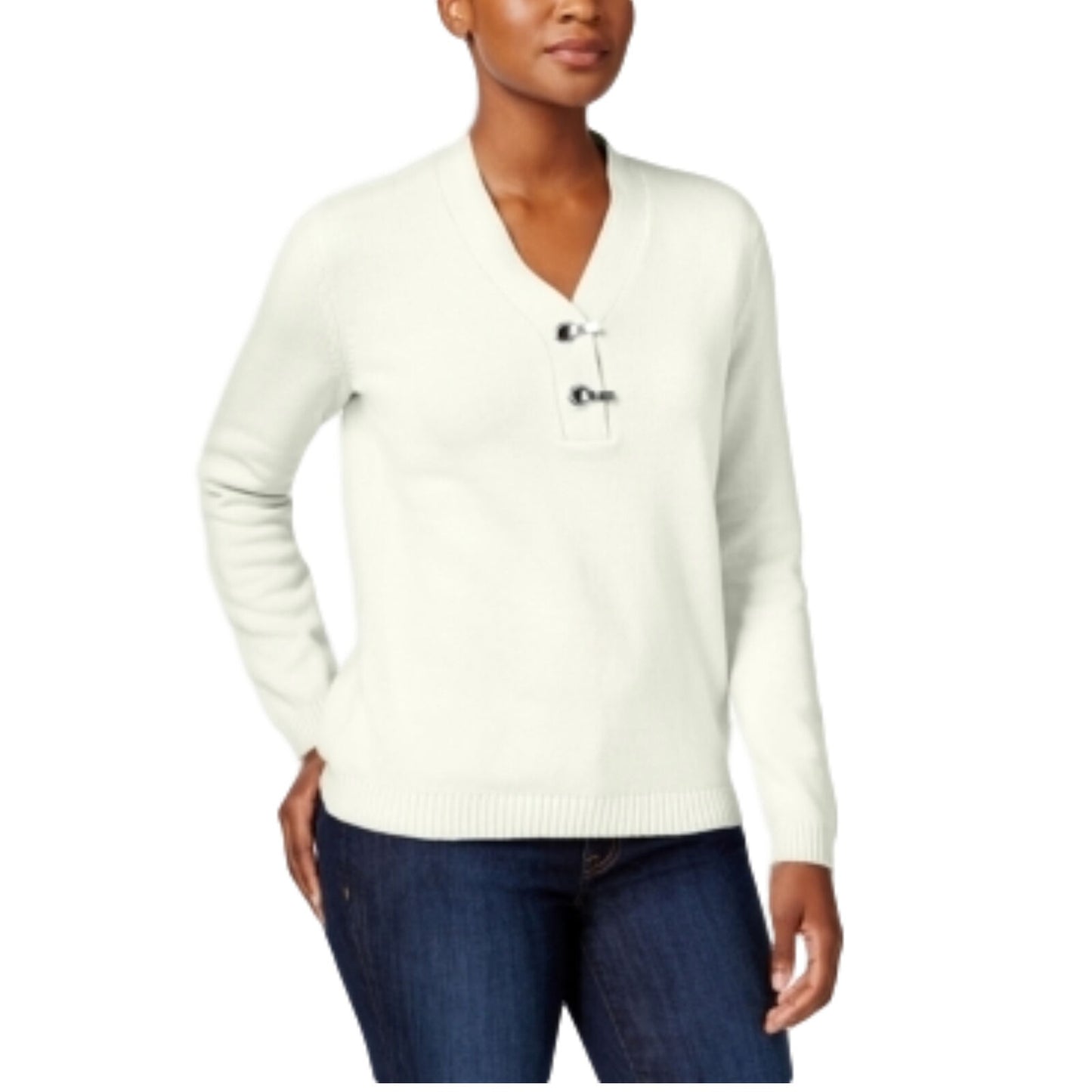 Karen Scott Suéter Henley Feminino de Algodão com Acabamento em Ferragens Tamanho Natural Pequeno
