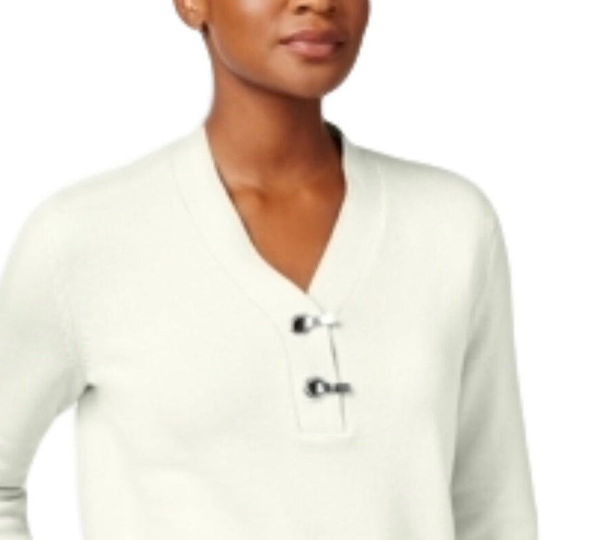 Karen Scott Suéter Henley Feminino de Algodão com Acabamento em Ferragens Tamanho Natural Pequeno