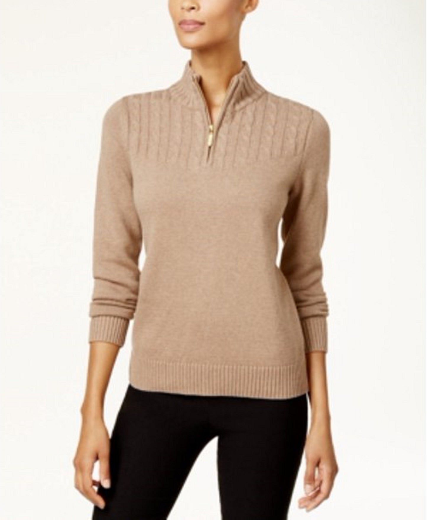Karen Scott Suéter Feminino de Malha Marrom com Zíper e Manga Curta, Tamanho Médio