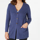 Karen Scott Cardigan Feminino com Botões Frontais e Pontos Mistos, Azul Marinho, Tamanho Grande