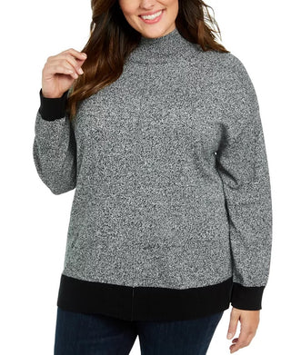 Karen Scott Suéter Feminino Plus Size Gola Falsa Algodão Cinza Escuro Tamanho 2X