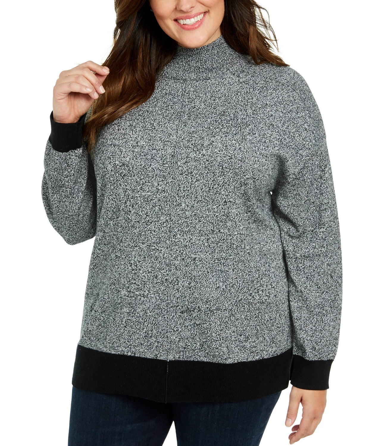 Karen Scott Suéter Feminino Plus Size Gola Falsa Algodão Cinza Escuro Tamanho 3X