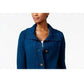 Karen Scott Cardigan Feminino com Botões Frontais e Gola Xale Azul Tamanho Grande