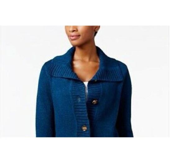 Karen Scott Cardigan Feminino com Botões Frontais e Gola Xale Azul Tamanho Grande