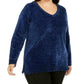 Karen Scott Suéter Feminino Gola V Chenille Azul Escuro Tamanho Extra Grande