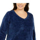 Karen Scott Suéter Feminino Gola V Chenille Azul Escuro Tamanho Extra Grande