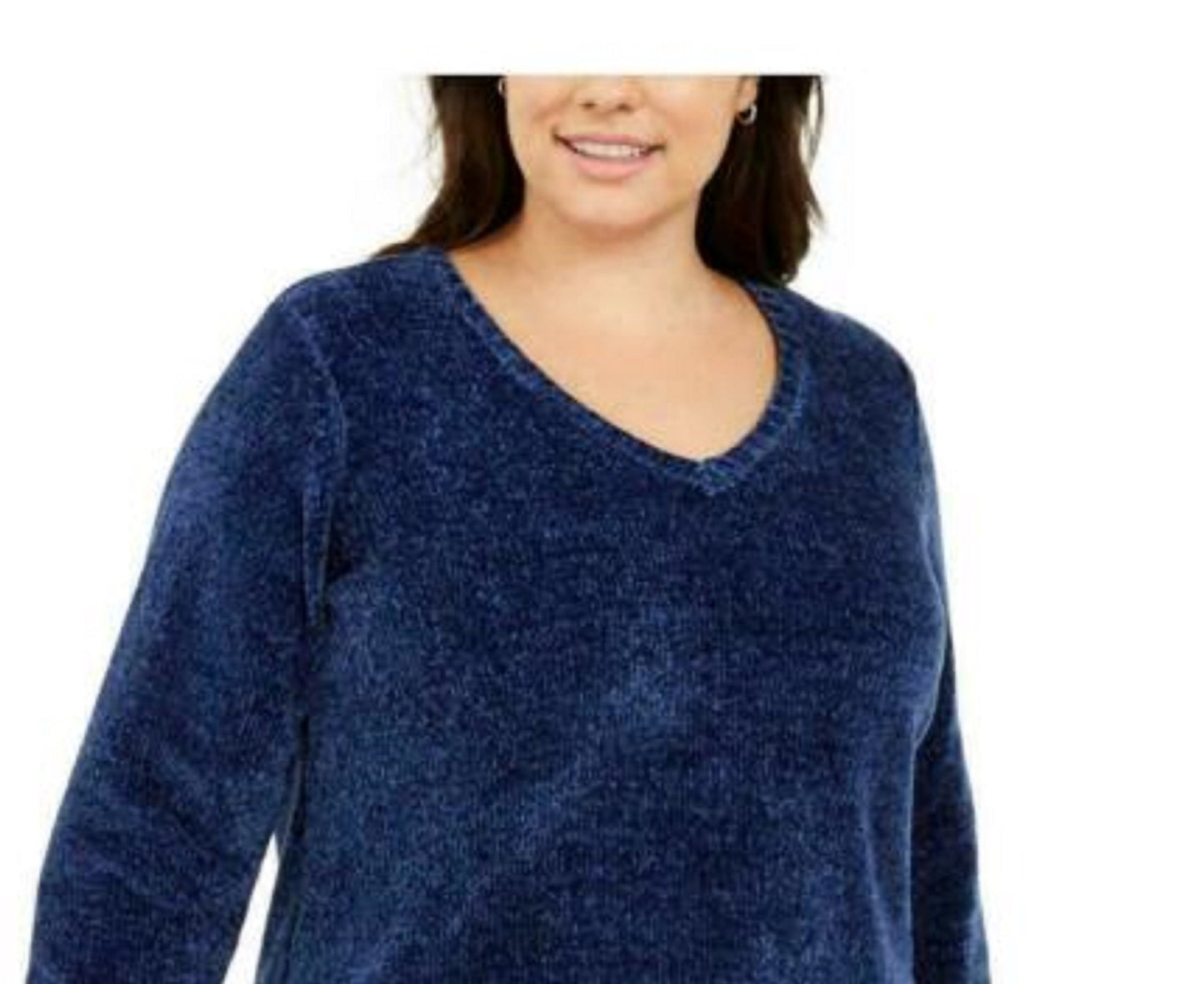 Karen Scott Suéter Feminino Gola V Chenille Azul Escuro Tamanho Extra Grande