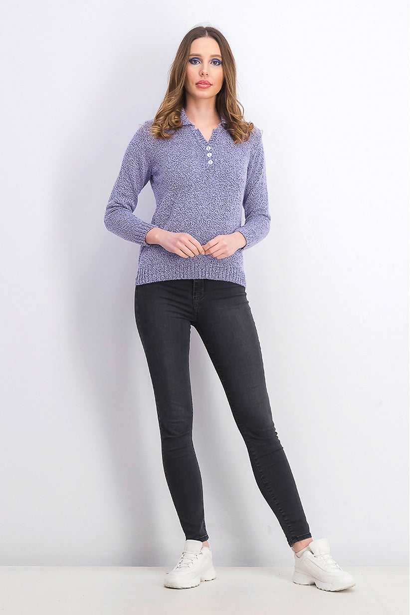 Karen Scott Suéter Feminino Petite Gola Pontilhada Roxo Tamanho Petit