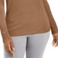 Suéter feminino JM Collection com gola redonda e punhos abotoados, marrom, tamanho extragrande