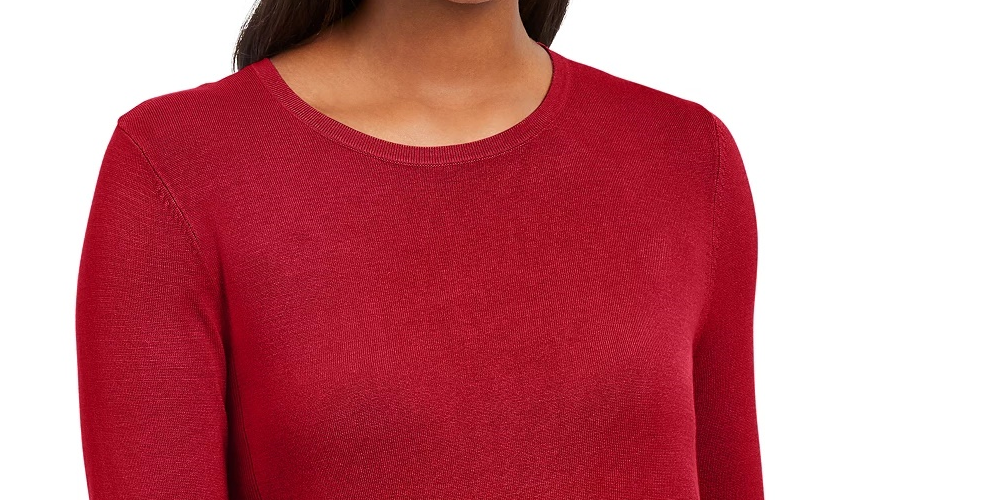 Suéter feminino JM com gola redonda e punhos abotoados, tamanho médio, vermelho, pequeno