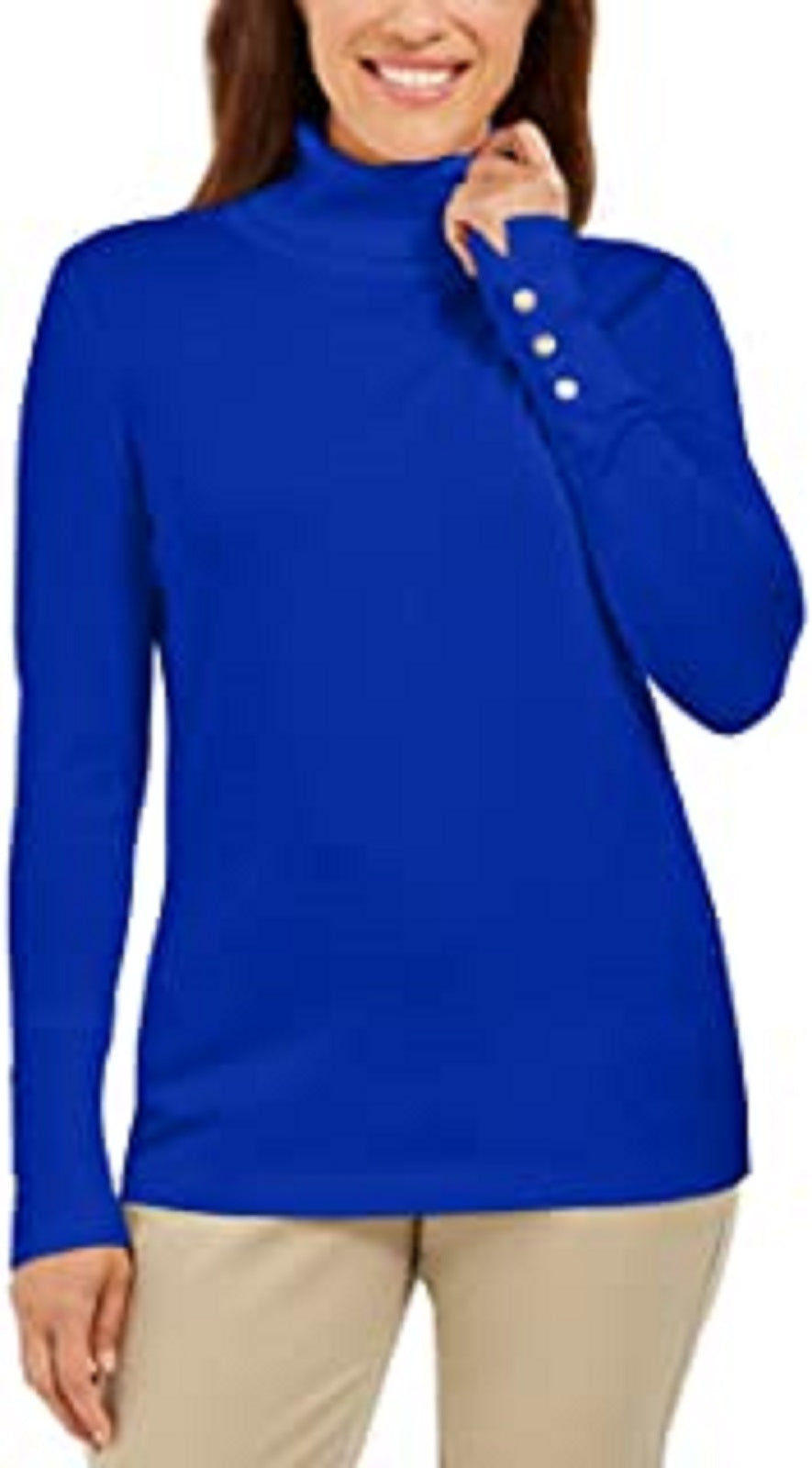 JM Women's Collection Suéter de gola alta com mangas tachinhas Azul Tamanho XXG