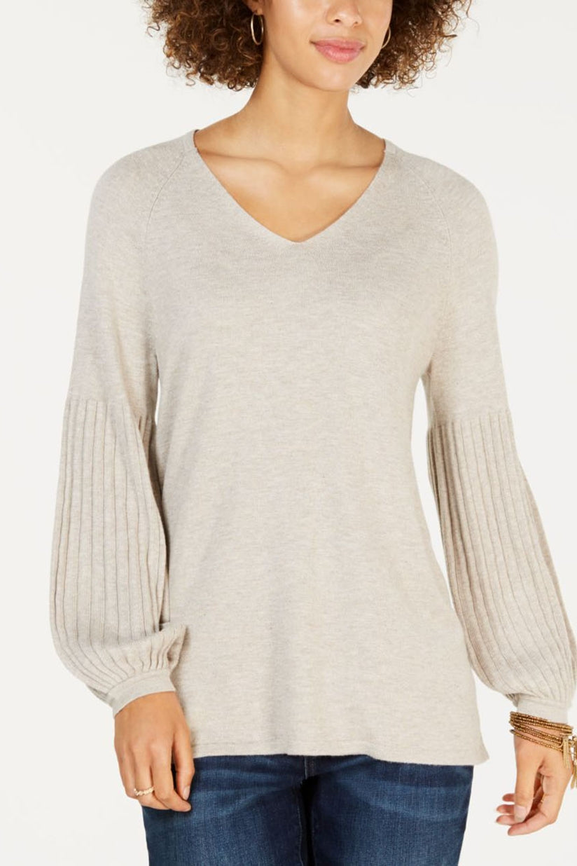 Suéter túnica feminino estilo &amp; co com manga bispo bege tamanho grande