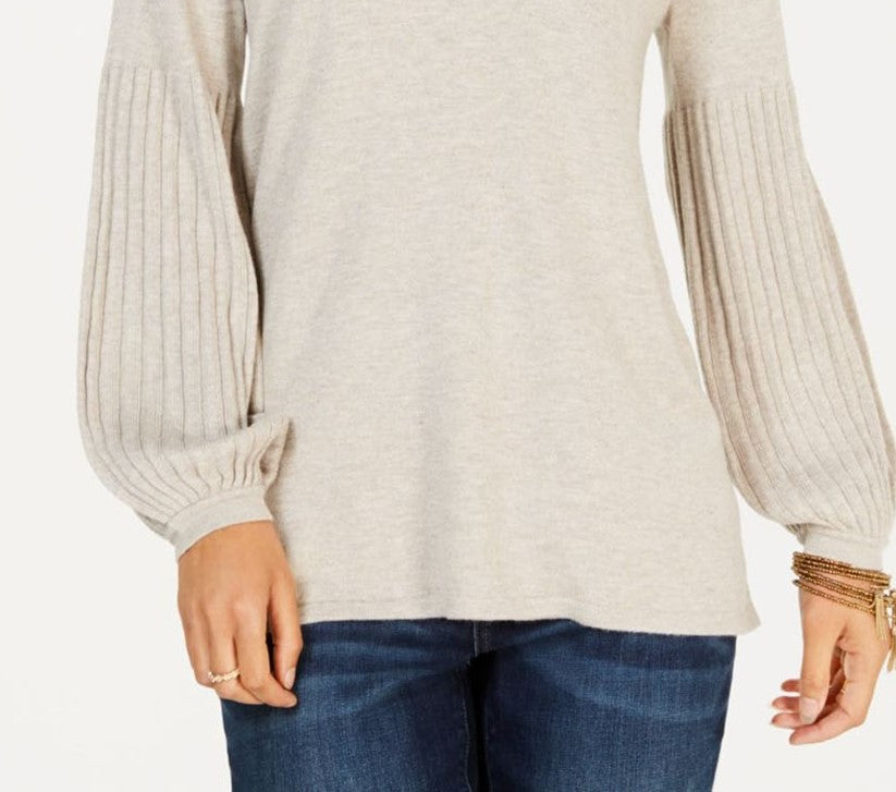 Suéter túnica feminino estilo &amp; co com manga bispo bege tamanho grande