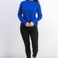 Karen Scott Suéter feminino com zíper nas costas e gola alta, azul-marinho, tamanho GG