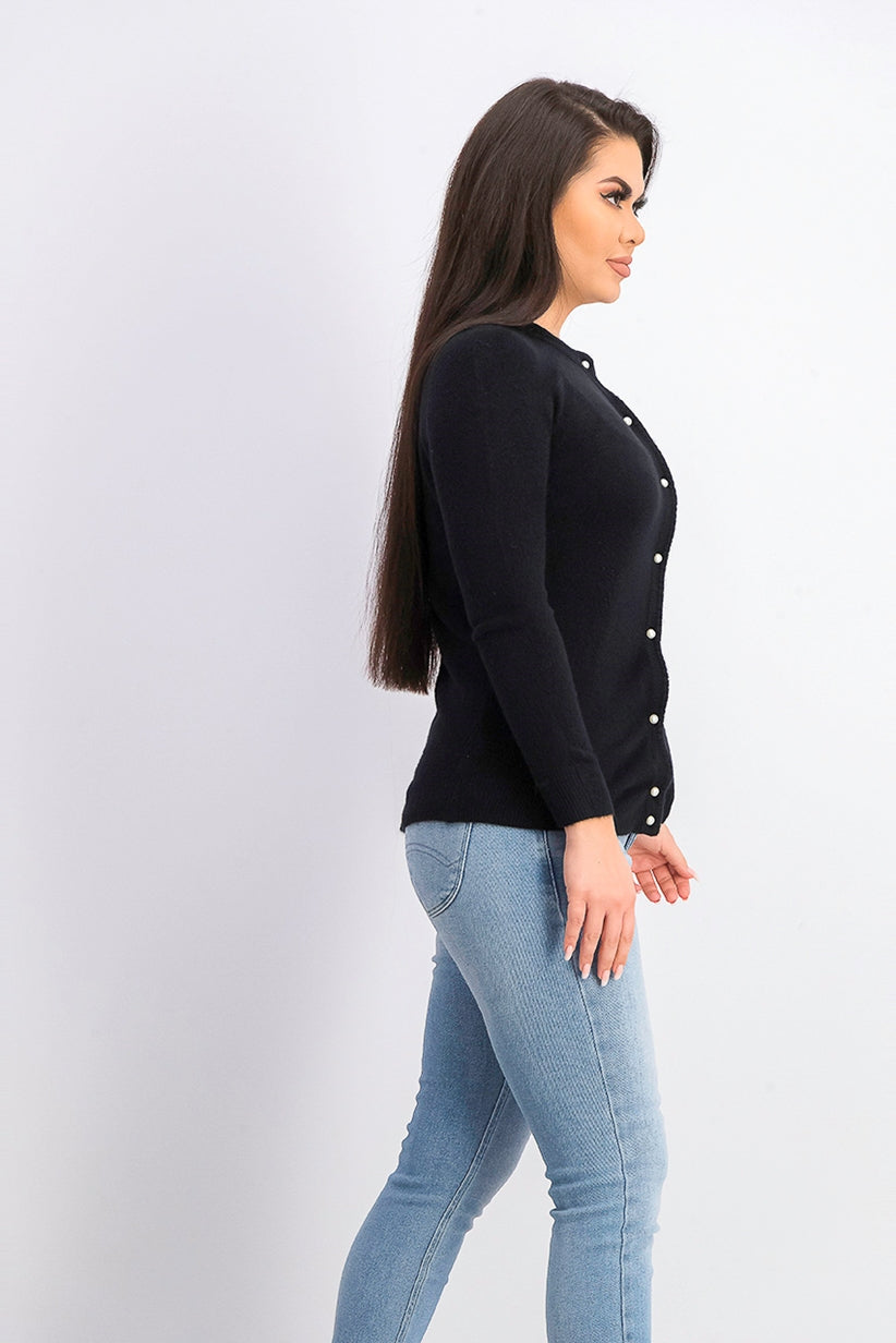 Cardigan feminino Karen Scott com botões e contas, preto, tamanho extragrande