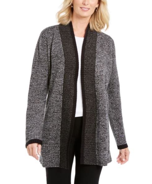 Karen Scott Cardigan Feminino com Acabamento Contrastado e Frente Aberta, Preto, Tamanho XS
