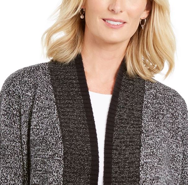 Karen Scott Cardigan Feminino com Acabamento Contrastado e Frente Aberta, Preto, Tamanho XS