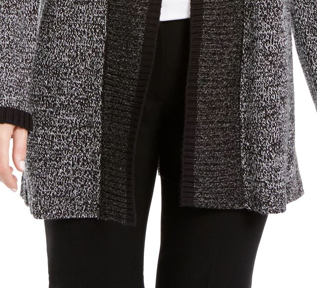 Karen Scott Cardigan Feminino com Acabamento Contrastado e Frente Aberta, Preto, Tamanho XS