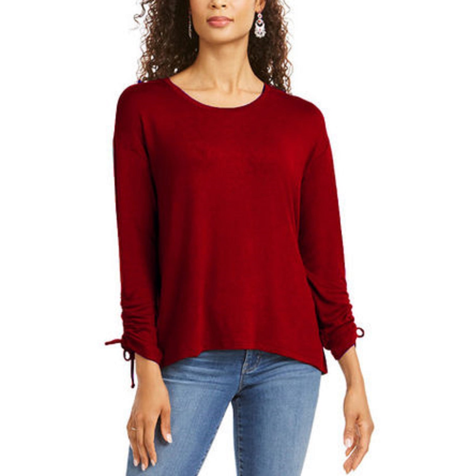 Blusa feminina com cordão e punho, estilo &amp; co, vermelho escuro, tamanho grande
