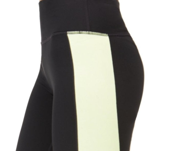 Leggings cropped femininas Ideology Color Blocked, cor Barbell, limão, dourado, tamanho XX-grande