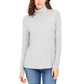 Blusa feminina Charter Club com gola alta canelada mesclada, cinza, tamanho grande