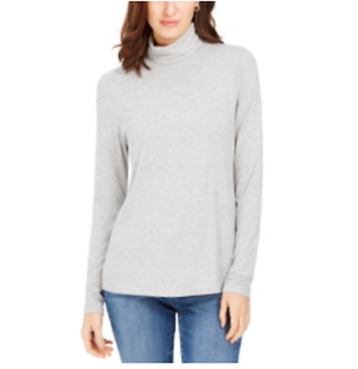 Blusa feminina Charter Club com gola alta canelada mesclada, cinza, tamanho grande