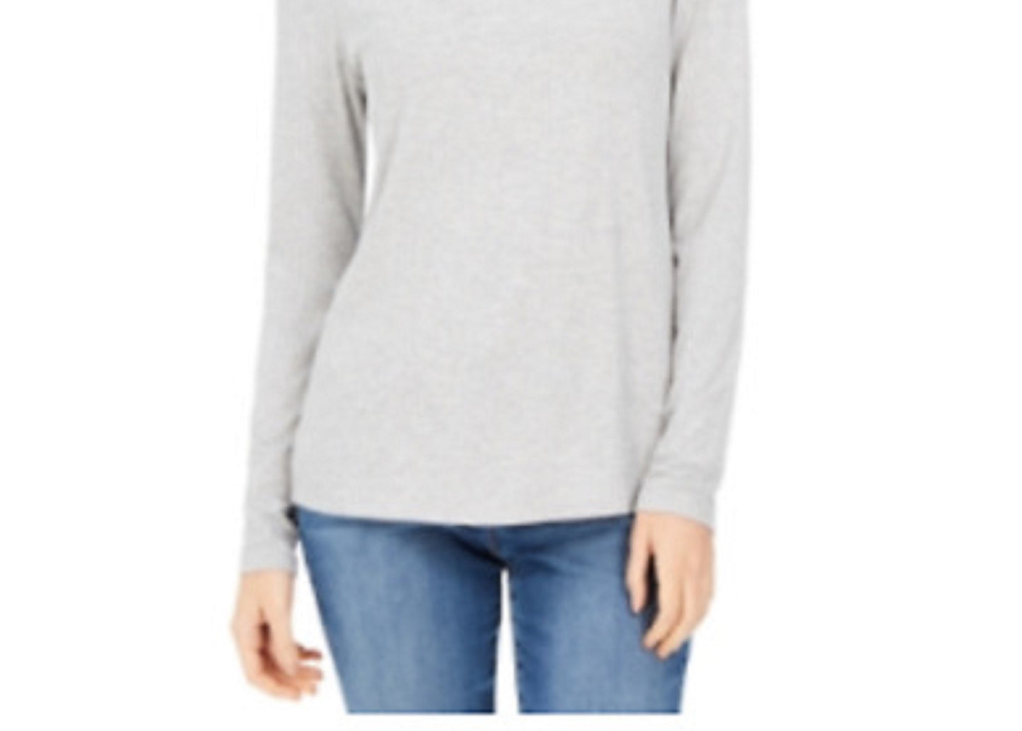 Blusa feminina Charter Club com gola alta canelada mesclada, cinza, tamanho grande