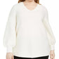 Suéter feminino Alfani Plus Size com ponto otomano, branco, tamanho 1X