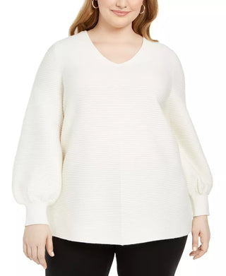 Suéter feminino Alfani Plus Size com ponto otomano, branco, tamanho 1X