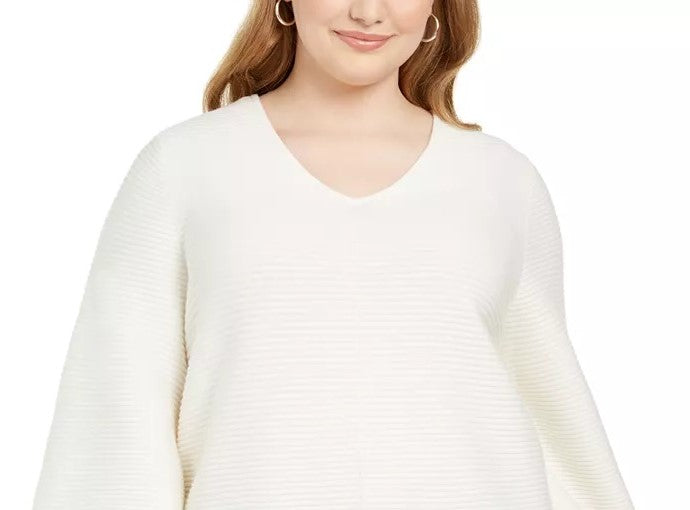 Suéter feminino Alfani Plus Size com ponto otomano, branco, tamanho 1X