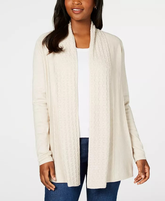 Karen Scott Cardigan Feminino Aberto na Frente Bege Escuro Tamanho P