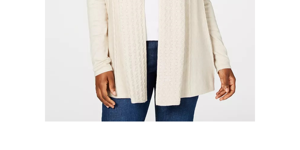 Karen Scott Cardigan Feminino Aberto na Frente Bege Escuro Tamanho P