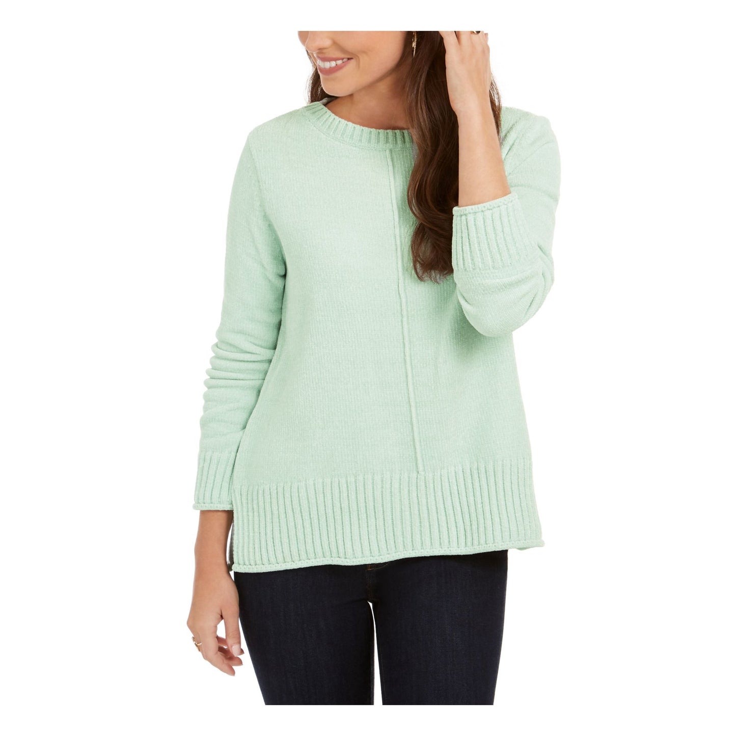 Blusa feminina texturizada mesclada manga comprida gola redonda verde tamanho GG