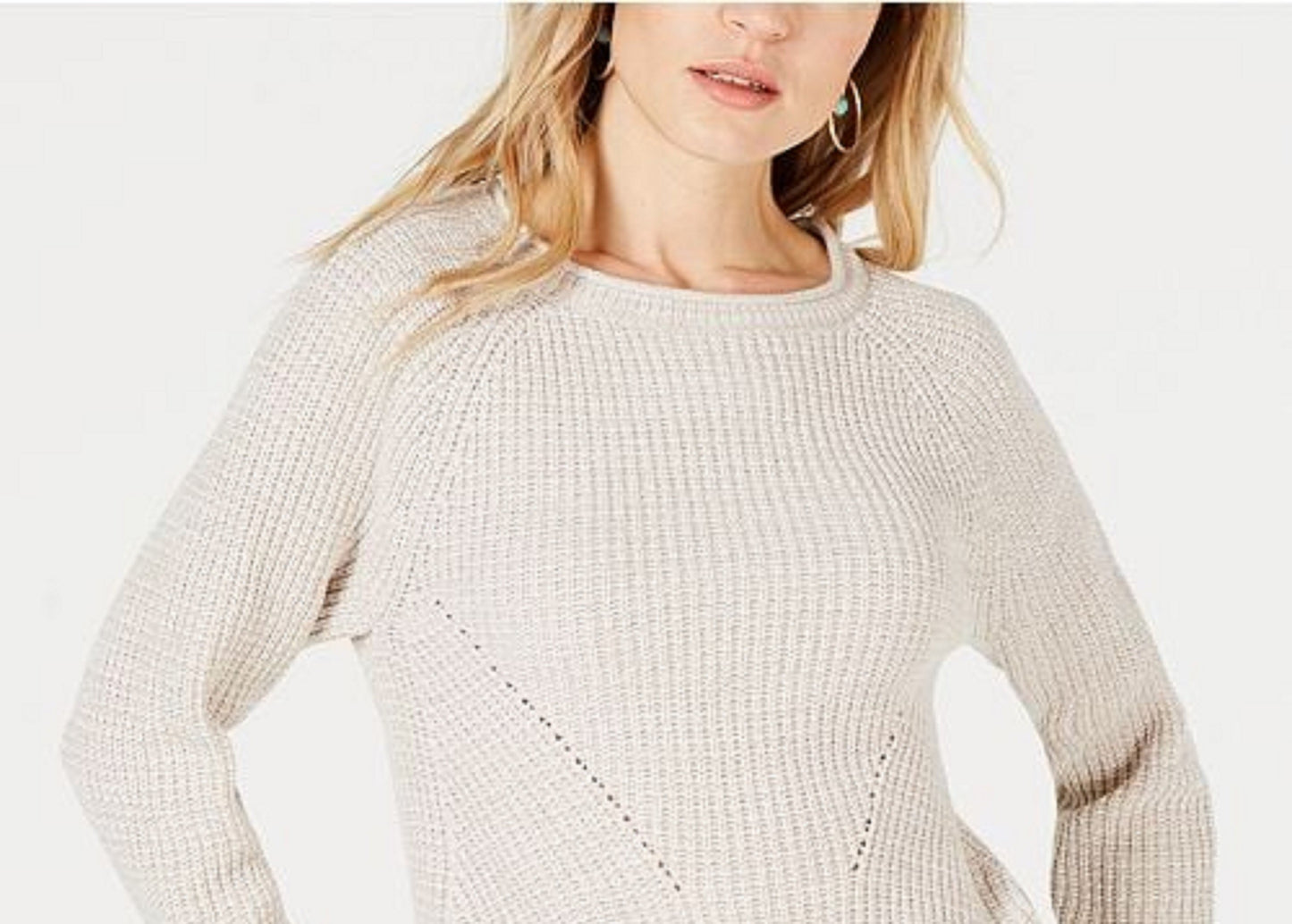 Suéter feminino estilo &amp; co com gola redonda mesclada, bege, tamanho extra grande