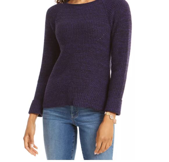Suéter feminino de gola redonda mesclado estilo &amp; co, roxo, tamanho GG