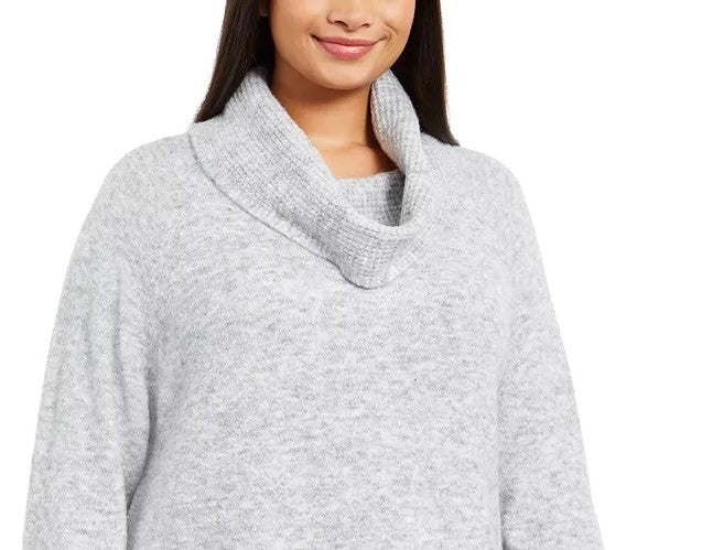 Suéter feminino plus size com gola careca e acabamento em malha waffle, cinza, tamanho 3X