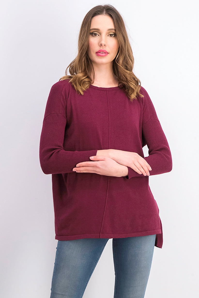 Suéter túnica feminino com costura frontal Style &amp; Co, tamanho médio, roxo