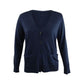 Cardigan feminino de lã merino com decote em V, azul, tamanho médio