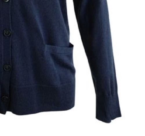Cardigan feminino de lã merino com decote em V, azul, tamanho médio