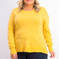 Suéter feminino de lã merino com punhos abotoados e gola redonda, tamanho XXG dourado