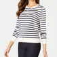 Cardigan feminino listrado com ilhós Charter Club, branco, tamanho extragrande