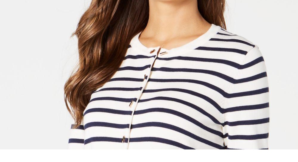 Cardigan feminino listrado com ilhós Charter Club, branco, tamanho extragrande
