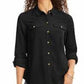 Camisa feminina Charter Club com dois bolsos, preta, tamanho médio