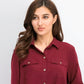 Camisa feminina Charter Club com dois bolsos, vinho, tamanho XX-G
