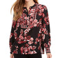Blusa feminina estampada com gola alta e faixa, tamanho médio, vermelha, Charter Club