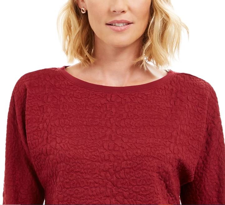 Charter Club Top texturizado com punho e gravata feminino, vinho, tamanho pequeno