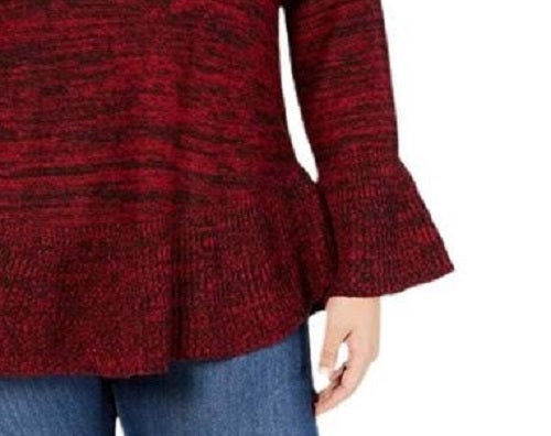 Suéter de malha mesclado com manga sino feminino Style &amp; Co, vermelho, tamanho médio